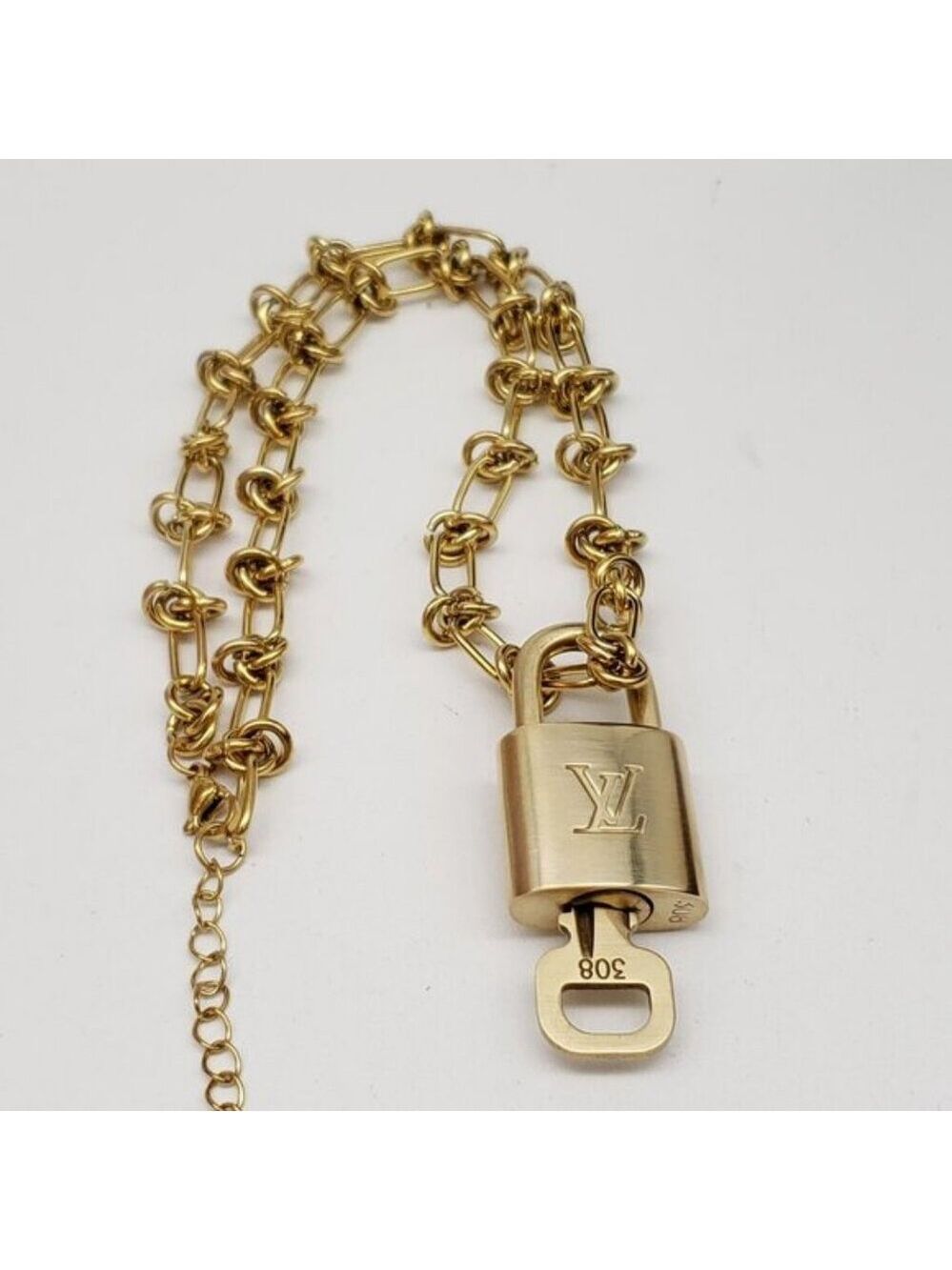 Louis Vuitton Gold Padlock w/Unbranded Stainless Steel 18k Plated Chain&Bracelet - Picture 9 of 13